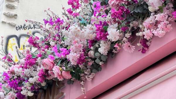 2024年秋、フランス・パリへ行ってきた①カフェの屋根の花たち